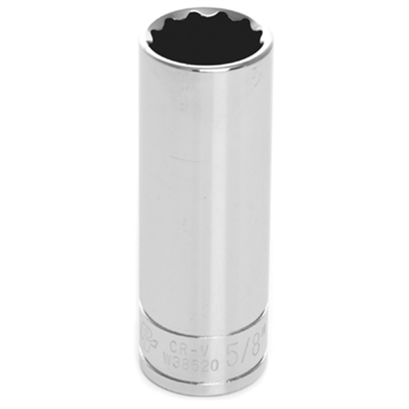 PERFORMANCE TOOL Chrome Socket, 3/8" Drive, 5/8", 12 Point, Deep W38620